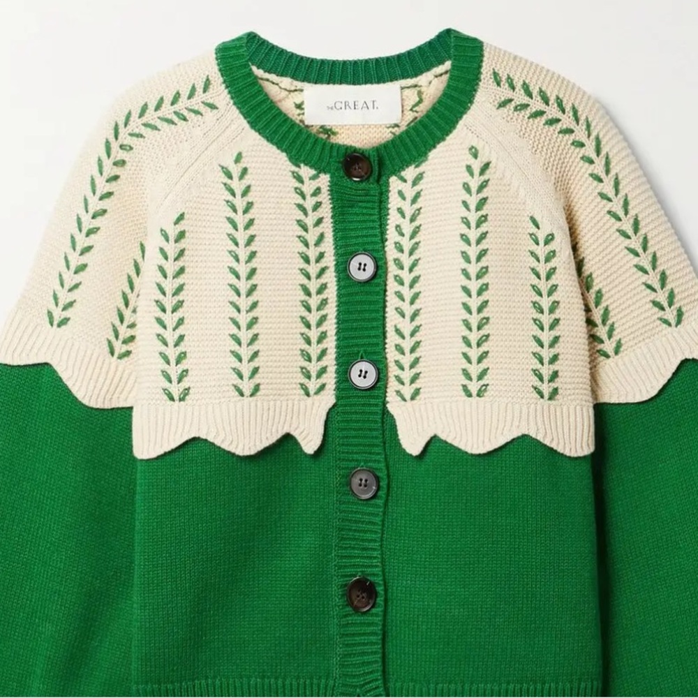THE GREAT.
The Scallop Two-Tone Embroidered Cotton-
Blend Cardigan - Picture 3 of 13